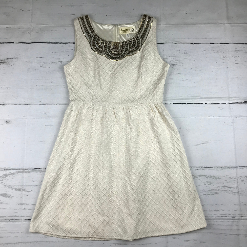 Francesca's NWT womens M ivory gold embellished neckline sleeveless dress
